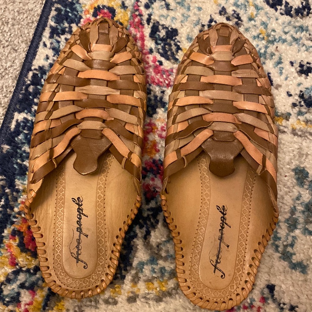 Free People // Multi-Tan Woven Slip on Mules